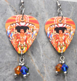 Jimi Hendrix Axis Bold As Love Guitar Pick Earrings with Swarovski Crystal Dangles