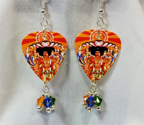 Jimi Hendrix Axis Bold As Love Guitar Pick Earrings with Swarovski Crystal Dangles