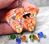 Jimi Hendrix Axis Bold As Love Guitar Pick Earrings with Swarovski Crystal Dangles