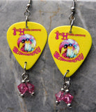 Jimi Hendrix Are You Experienced Guitar Pick Earrings with Pink Swarovski Crystal Dangles