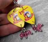 Jimi Hendrix Are You Experienced Guitar Pick Earrings with Pink Swarovski Crystal Dangles