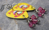 Jimi Hendrix Are You Experienced Guitar Pick Earrings with Pink Swarovski Crystal Dangles