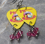 Jimi Hendrix Are You Experienced Guitar Pick Earrings with Pink Swarovski Crystal Dangles