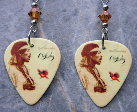 Jimi Hendrix Crash Landing Guitar Pick Earrings with Copper Swarovski Crystals