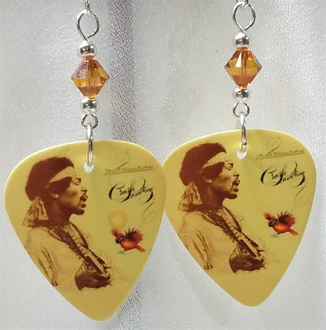 Jimi Hendrix Crash Landing Guitar Pick Earrings with Copper Swarovski Crystals