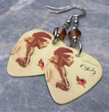 Jimi Hendrix Crash Landing Guitar Pick Earrings with Copper Swarovski Crystals