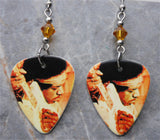 Jimi Hendrix Performing Guitar Pick Earrings with Topaz Swarovski Crystals