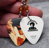 Jimi Hendrix Performing Guitar Pick Earrings with Topaz Swarovski Crystals