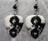 Black and White Jimi Hendrix Guitar Pick Earrings with Black Swarovski Crystals