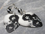 Black and White Jimi Hendrix Guitar Pick Earrings with Black Swarovski Crystals