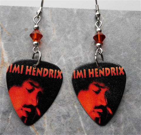 Jimi Hendrix Guitar Pick Earrings with Indian Red Swarovski Crystals