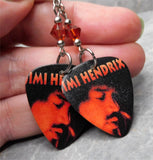 Jimi Hendrix Guitar Pick Earrings with Indian Red Swarovski Crystals