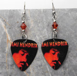 Jimi Hendrix Guitar Pick Earrings with Indian Red Swarovski Crystals