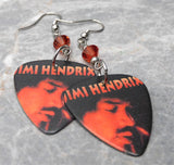 Jimi Hendrix Guitar Pick Earrings with Indian Red Swarovski Crystals