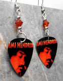 Jimi Hendrix Guitar Pick Earrings with Indian Red Swarovski Crystals