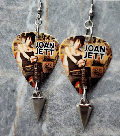 Joan Jett Guitar Pick Earrings with Spike Charm Dangles