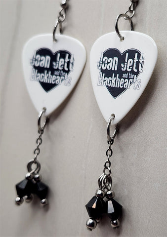 Joan Jett and the Blackhearts Guitar Pick Earrings with Black Swarovski Crystal Dangles