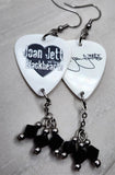 Joan Jett and the Blackhearts Guitar Pick Earrings with Black Swarovski Crystal Dangles