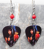 Joan Jett Cherry Bomb Guitar Pick Earrings with Red Swarovski Crystals