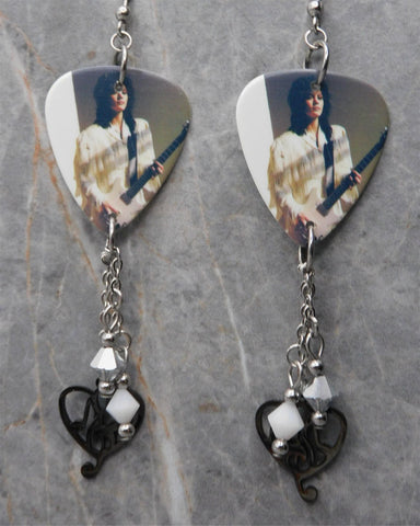 Joan Jett and The Blackhearts Guitar Pick Earrings with Stainless Steel Charm and Swarovski Crystal Dangles