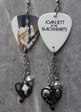 Joan Jett and The Blackhearts Guitar Pick Earrings with Stainless Steel Charm and Swarovski Crystal Dangles