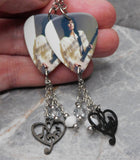 Joan Jett and The Blackhearts Guitar Pick Earrings with Stainless Steel Charm and Swarovski Crystal Dangles