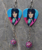 Joan Jett I Love Rock 'n' Roll Guitar Pick Earrings with Fuchsia ABx2 Pave Bead Dangles