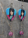 Joan Jett I Love Rock 'n' Roll Guitar Pick Earrings with Fuchsia ABx2 Pave Bead Dangles