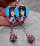 Joan Jett I Love Rock 'n' Roll Guitar Pick Earrings with Fuchsia ABx2 Pave Bead Dangles