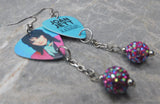 Joan Jett I Love Rock 'n' Roll Guitar Pick Earrings with Fuchsia ABx2 Pave Bead Dangles