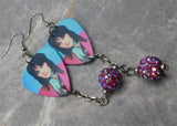 Joan Jett I Love Rock 'n' Roll Guitar Pick Earrings with Fuchsia ABx2 Pave Bead Dangles