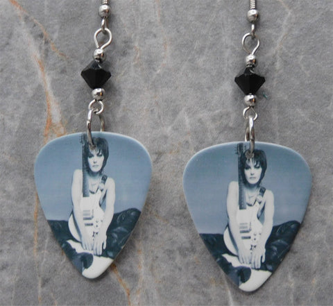 Joan Jett Guitar Pick Earrings with Black Swarovski Crystals