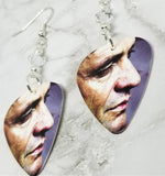 Johnny Cash Guitar Pick Earrings with Clear Swarovski Crystals