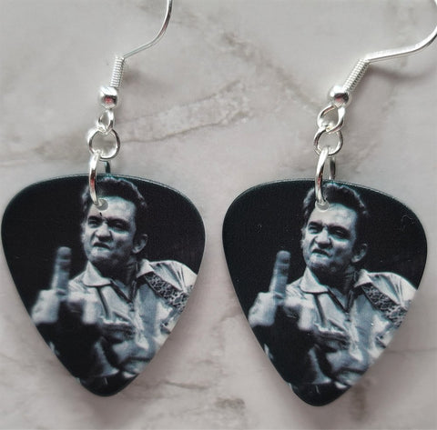 Johnny Cash Middle Finger Guitar Pick Earrings