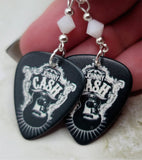 Johnny Cash Guitar Pick Earrings with White Swarovski Crystals