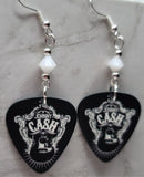 Johnny Cash Guitar Pick Earrings with White Swarovski Crystals