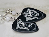 Johnny Cash Guitar Pick Earrings with White Swarovski Crystals