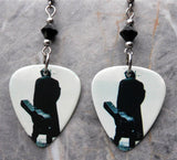 Johnny Cash Guitar Pick Earrings with Black Swarovski Crystals