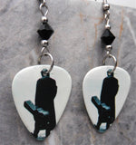 Johnny Cash Guitar Pick Earrings with Black Swarovski Crystals