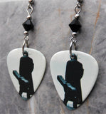 Johnny Cash Guitar Pick Earrings with Black Swarovski Crystals
