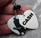 Johnny Cash Guitar Pick Earrings with Black Swarovski Crystals