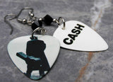 Johnny Cash Guitar Pick Earrings with Black Swarovski Crystals