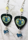 Journey Arrival Guitar Pick Earrings with Yellow and Blue Swarovski Crystal Dangles