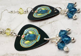 Journey Arrival Guitar Pick Earrings with Yellow and Blue Swarovski Crystal Dangles