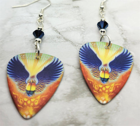 Journey Revelation Guitar Pick Earrings with Metallic Blue Swarovski Crystals