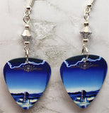 Journey Raised on Radio Guitar Pick Earrings with Metallic Silver Swarovski Crystals
