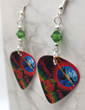 Journey Departure Guitar Pick Earrings with Green Swarovski Crystals