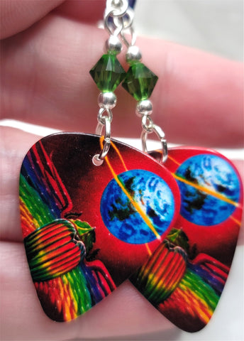 Journey Departure Guitar Pick Earrings with Green Swarovski Crystals