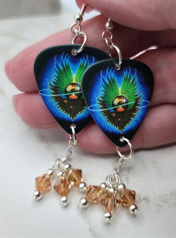 Journey Evolution Guitar Pick Earrings with Metallic Sunshine Swarovski Crystal Dangles