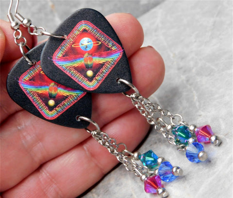 Journey Departure Guitar Pick Earrings with Swarovski Crystal Dangles